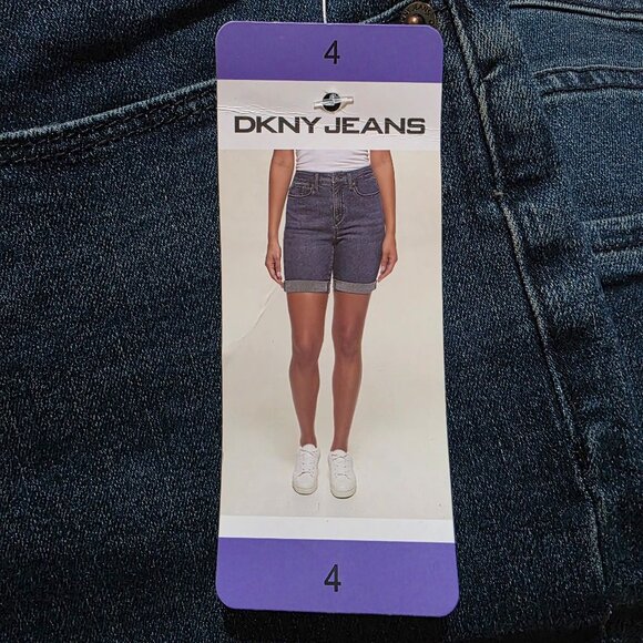 DKNY Jeans Denim Bermuda Mid Rise Cuffed Short Stretch Women's Size 4 Blue - Picture 4 of 10
